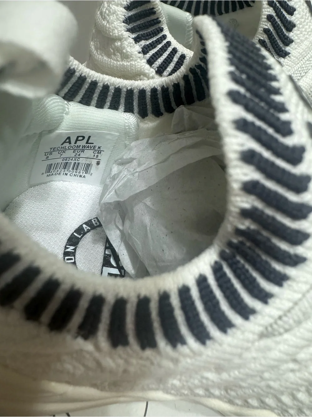 APL Kids' Techloom Wave Knit Sneaker in Ivory with Iron Ribbed Detail